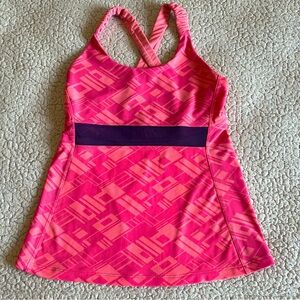 Jerdog Athletic Tank – Pink Geometric Print, Built-In Bra, Crisscross Straps